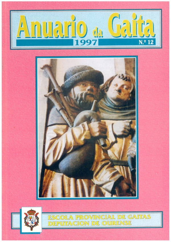Anuario da Gaita; N&ordm;12; 1997;
D. Manuel Fraga Iribarne ante a presencia de cinco mil gaiteiros congregados;
Jos&eacute; Hervella Cereijo;
Reflexi&oacute;ns dunha campiona gaiteira;
A gaita na Filatelia;
A gaita galega nas forzas armadas espa&ntilde;olas;
Gaita y tambor ourensanos para el Tercio de Gallegos de Buenos Aires;
Resumen Conferencias do I Congreso de Gaita da 'Terra de Trasancos':
   De artes&aacute;ns e gaiteiros: Cr&oacute;nica dunha evoluci&oacute;n;
   Iconograf&iacute;a da gaita no Noroeste peninsular da Iberia;
   M&uacute;sica tradicional e m&uacute;sica folc: Novos xeitos de compo&ntilde;er para gaita;
   Bandes de Gaites en Asturias: Nueva f&oacute;rmula en una antigua tradici&oacute;n musical;
Clasificaci&oacute;n VII Liga Galega de Bandas de Gaitas Tempada de 1996/97;
VII Campionato Nacional de Bandas de Gaitas Cabeza de Manzaneda; 27 de Xullo 97;
S&iacute;ntesi biogr&aacute;fica do director-compositor de folclore galego D. Ram&oacute;n Gonz&aacute;lez Enr&iacute;quez;
Tipolog&iacute;a de los instrumentos de viento seg&uacute;n la forma de producci&oacute;n de las notas;
Secuencias da XII Xuntanza Internacional de Gaiteiros celebrada na Praza Maior de Ourense 
(17-05-1997);
Asociaci&oacute;n de Gaiteros Gallegos Argentinos (AGGA);
Lenda do gaiteiro Svanda -Festival en Strakonice-;
Breve noticia dun Bast&oacute;n de Mando;
Gaitas nos frescos medievais de Eslovenia;
Ezequiel dos Santos;
Carta: Escuela de Gaitas 'Manuel Urbano Garc&iacute;a';
C&aacute;ntara;
Gaita sanabresa en Do;
Requinta da Ulla en Fa;
Discograf&iacute;a Galega;
IV Curso de Jueces;
In memoriam 'Ramiro Couce Amado';
In memoriam 'Anthony Baines';
Un dos gaiteiros m&aacute;is vellos de Galicia foi enterrado s&uacute;a Catoira natal;
Banda de Gaitas de Vilamar&iacute;n;
Fantas&iacute;as de David Bourguer;
Novidade Editorial da Escola de Gaitas de Deputaci&oacute;n Ourense;
Antonio L&oacute;pez Quiroga y Somoza;
Carta: El Alcalde de Jaca;
A Galicia de Moctezuma;
Presentaci&oacute;n CD da Banda de Gaitas 'Ancoradoiro';
A Gaita: Evoluci&oacute;n dunha concepci&oacute;n ;
Secuencias Fotogr&aacute;ficas 1997;
Equipo Inform&aacute;tico de Documentaci&oacute;n da Escola Gaitas da Deputaci&oacute;n de Ourense;
Novidades Discogr&aacute;ficas 1997;
Novidades Editoriais 1997;
Calendario de Actividades no eido da Gaita 1997;
A la Real Banda de Gaitas de Ourense;
Oda a 'Xos&eacute; Lois Foxo';
La Escuela y la Real Banda de Gaitas de Ourense; 