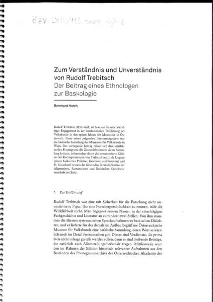 Zum Verständnis und Unverständnis von Rudolf Trebitsch; Der Beitrag eines Ethnologen 
zur Baskologie